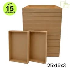 Kit 15 Bandejas MDF 3mm 25x15x3 Retas Lisas Organizadora Espaço Decorativas Montagem Cestas