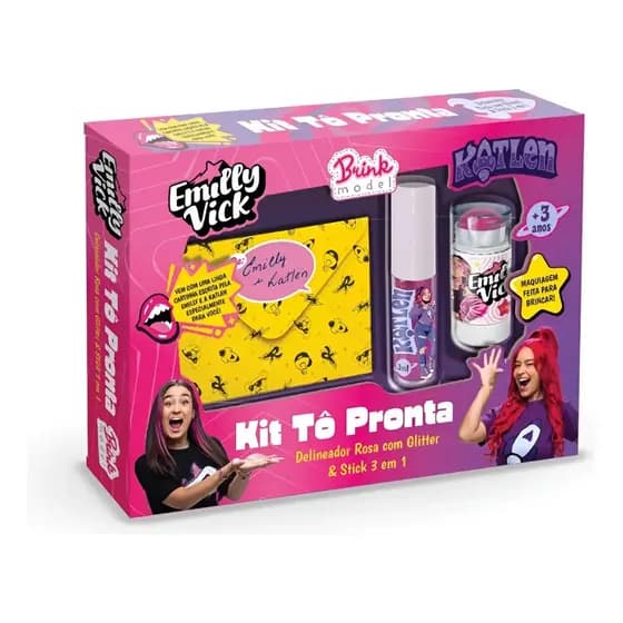 Kit Maquiagem Tô Pronta Com Estojo Delineador Dos Rosa Brink Model