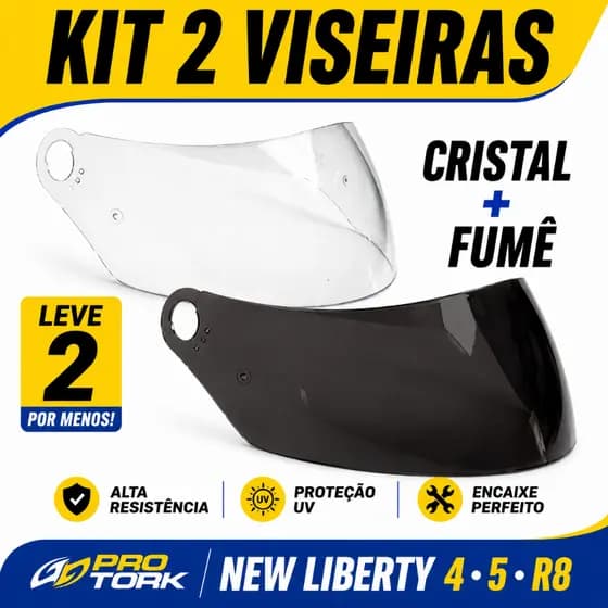 Kit 2 Viseiras Pro Tork New Liberty 4 5 R8 Cristal + Fumê