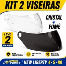 Kit 2 Viseiras Pro Tork New Liberty 4 5 R8 Cristal + Fumê
