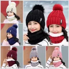 Touca com Pompom + Cachecol - KIT DE INVERNO