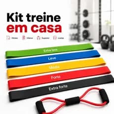 Kit Treine em Casa 5 Mini Bands + Elástico Extensor Funcional Fisioterapia Pilates Exercício Fortalecimento Muscular