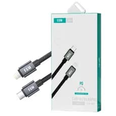 Cabo De Carregamento E Transferência De Dados USB Tipo C E Lightning FAM FCA-2201 1.2M Preto.