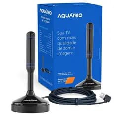 Antena Digital 4 Em 1 VHF/UHF-FM-HDTV DTV-100 Aquário Com Cabo 2.5m Preto.