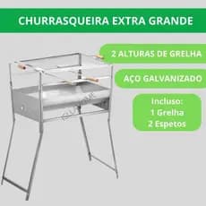 Churrasqueira Extra Grande em Aço Galvanizado Portátil com Pés Dobráveis + Grelha e 2 Espetos