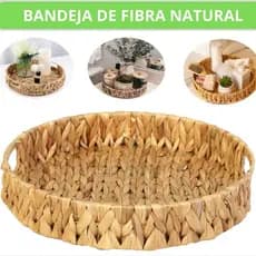 Bandeja Redonda em Fibra Natural com Alça - 2 tamanhos