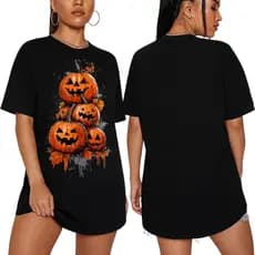 Camiseta Feminina 4 Abóbora Halloween Camisa Streetwear Lançamento Tecido 100% Algodão Unissex Manga Curta