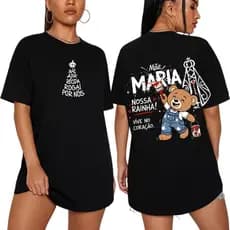 Camiseta Feminina Streetwear Mãe Aparecida Rogai Por Nós Estampada Católica Malha Algodão Camisa Gola Redonda Lançamento
