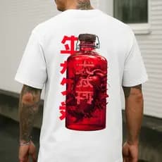 Camiseta Masculina Streetwear Frasco Coração Vermelho Japonês Estampada Camisa Unissex Algodão Lançamento