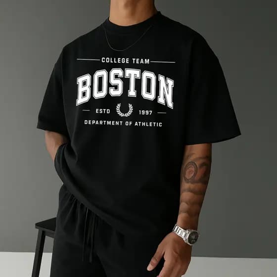 Camiseta Streetwear Masculina Boston College Team Tecido 100% Algodão Estilo Academia Treino Manga Curta Gola Redonda
