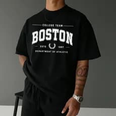 Camiseta Streetwear Masculina Boston College Team Tecido 100% Algodão Estilo Academia Treino Manga Curta Gola Redonda