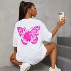 Camiseta Feminina Streetwear Borboleta Transformada Por Dios Estilo Blogueira Camisa Tecido 100% Algodão