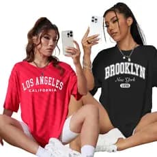 Kit 2 Camisetas Femininas Fitness e Casual 100% Algodão Estampas SORTIDAS Look Academia e Dia a Dia Confortável FULL