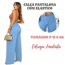 Calça  femenina Pantalona Social Cintura Alta Wide Leg P M G GG com Elástico na costa