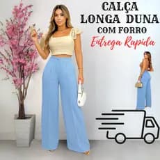 Calça Feminina Social Wide Leg Lisa Básica Chic  P M G GG costa con elástico