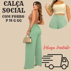 Calça Pantalona Feminina Cintura Alta Calça Modelo Wide Leg com Forro Elegante para Todas Ocasiões