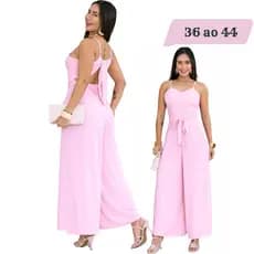 Macacão Feminino Longo Pantalona Elegante com Laço nas Costas Forrado Tecido Duna