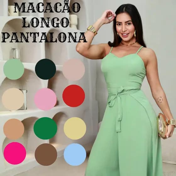 Macacão Feminino Pantalona Longo Social Elegante Forrado Tecido Duna