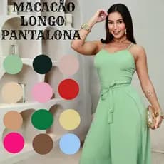 Macacão Feminino Pantalona Longo Social Elegante Forrado Tecido Duna