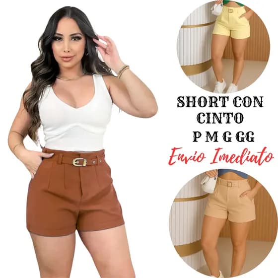 Short Feminino Cintura Alta Alfaiataria | Com Cinto Ajustável e Bolsos Look Fashion Casual Chic