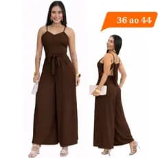 Macacão Feminino Longo Pantalona Confortável Elegante Forrado Tecido Duna