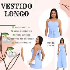 Vestido Longo Duna Confortável com Forro, Bojo e Alças Ajustáveis