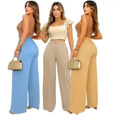 Calça Feminina Lisa Cintura Alta Tendência P, M, G, GG duna con elastico na cintura com forro