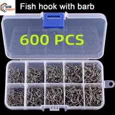 Kit Pesca: 600 Anzóis Chinu nos Tamanhos 3 ao 12 com Estojo de Armazenamento