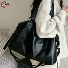 Bolsa de ombro vintage grande capacidade feminina, bolsa transversal preta