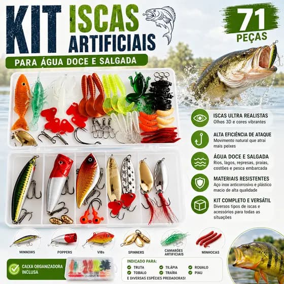 🎣Kit 28/71 Iscas Artificiais - Meia Água com Anzol Duplo | Iscas Realistas para Pesca de Truta e Peixes