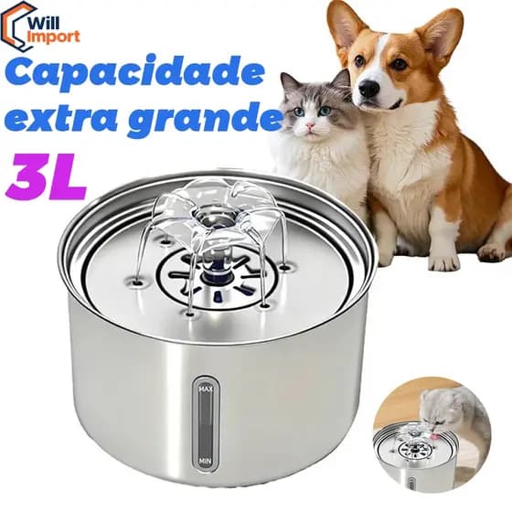 3L Fonte De Água De Aço Inoxidável Para Gatos E Cãe