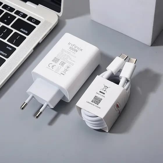 Carregador Ue Plug 100W USB-C Para Infinix Note 50 40 Pro + Hot PD Adaptador De Carregamento Rápido De Parede Compatível