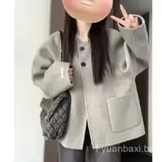 Cross-Border estilo coreano início do outono novo estilo Hepburn estilo cinza jaqueta de lã feminina outono inverno pequ