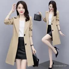 Blusão feminino estilo de comprimento médio jaqueta corta-vento primavera outono 2024 novo estilo temperamento moda High
