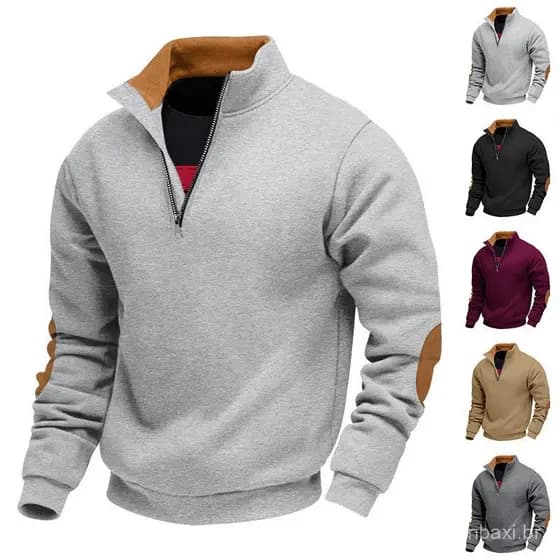2024 Cross-Border estilo americano outono inverno forro de lã masculino zíper gola alta remendo contraste cor Henry long
