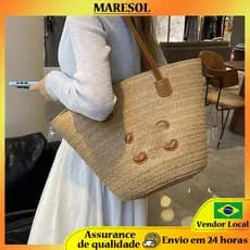 MARESOL Bolsa de palha de lazer de grande capacidade para viagens e férias Bolsa de ombro feminina Bolsa tecida à mão
