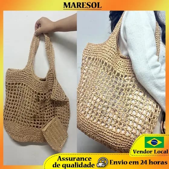 MARESOL Bolsa de tecido de palha de praia de grande capacidade inclui bolsa pequena de ombro