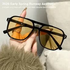 Óculos De Sol Retrô De Feixe Duplo , Armação Grande , Proteção UV , Lentes Oceânicas , Moda Minimalista , Unissex