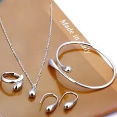 Conjunto De 4 Peças Moda Simples Gota De Água Joias Anel Brincos Colar Pulseira Coleção