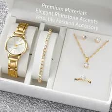 Conjunto De Relógios Femininos De 6 Peças , De Quartzo Com Pulseira De Liga Unissex Da Moda Rovga Strass , Joias (Sem Ca