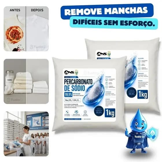 Kit 2 Percarbonato de Sódio 100% Puro Clareador de Roupas, Remove Manchas e Elimina Odores