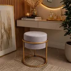 Puff Redondo Veludo Luxo Estrutura Argola Dourada p/ Consultório e Hotéis Decorativo