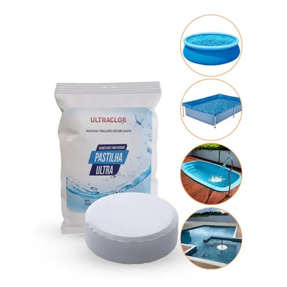 Pastilha de Cloro 200g Tricloro Estabilizado Limpeza Prática Desinfetante Para Piscinas Ultraclor
