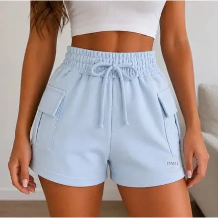 SHORTS CARGO FEMININO MOLETINHO COM BOLSOS LATERAIS TENDÊNCIAS DE VERÃO 2027