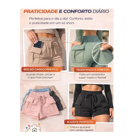 Shorts Cargo Tendência Verão Moletinho Com Bolsos Laterais 2027 cargo premium