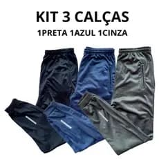 Kit 3 Calças Infantil Juvenil Preta e Azul Escola Inverno Chimpa Flanelado Jogger Tamanho 04 Ao 16
