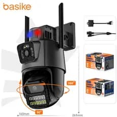 BASIKE Kit Camera Segurança Wifi Lente Dupla HD 360° Sirene Policial Rastreamento Inteligente À Prova D'água 24h
