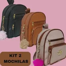 Kit 2 Mochilas Femininas Luxo | Bolsa Mochila Pequena  Estilosa e Casual com Chaveiro Fofo