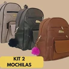 Kit 2 Mochilas Femininas Casual Escolar Trabalho | Grande Espaçosa + Chaveiro PomPom