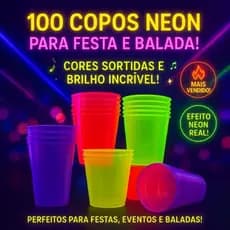 Copo Neon Brilha Luz Negra UV Festa Balada Fluorescente Glow Descartável 100